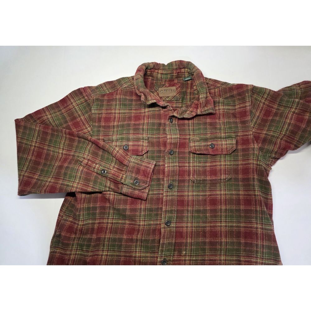 Orvis Mens Size L Red Plaid Heavyweight Flannel Long Sleeve Button Down Shacket‎